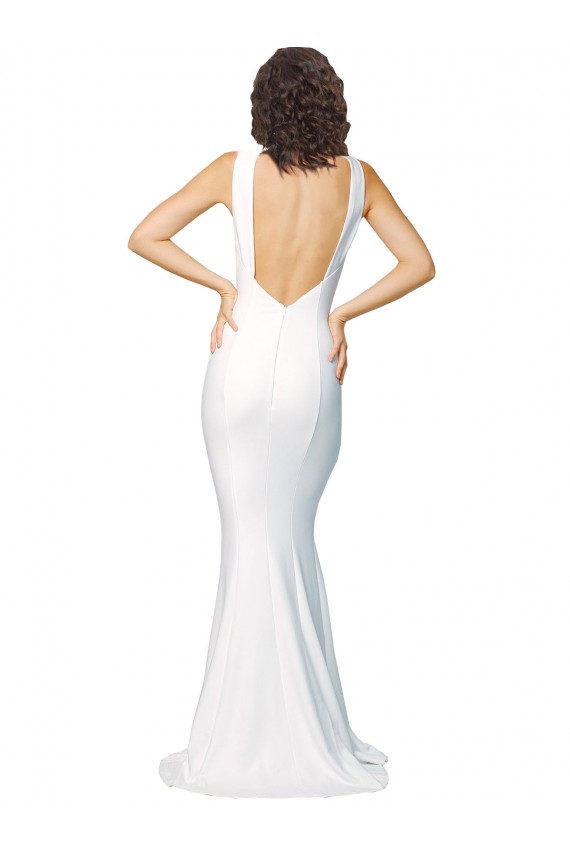 Ivoire Fourreau Col Haut Crêpe Stretch Longue Formelles Robes demoiselle d'honneur / Robes de soirée / Robes de bal Pas Cher