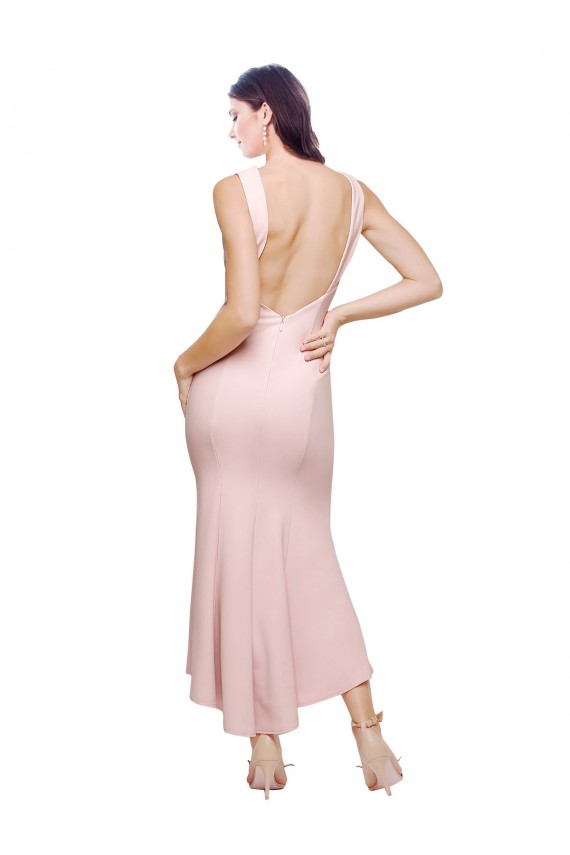 Rose Fourreau Col Haut midi Crêpe Stretch Courte Asymétrique Robes demoiselle d'honneur / Robes de soirée / Robes de cocktail Pas Cher