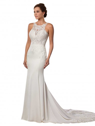 Ivoire Fourreau Col Haut Dentelle Robes de mariée Pas Cher
