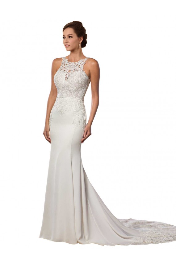 Ivoire Fourreau Col Haut Dentelle Robes de mariée Pas Cher