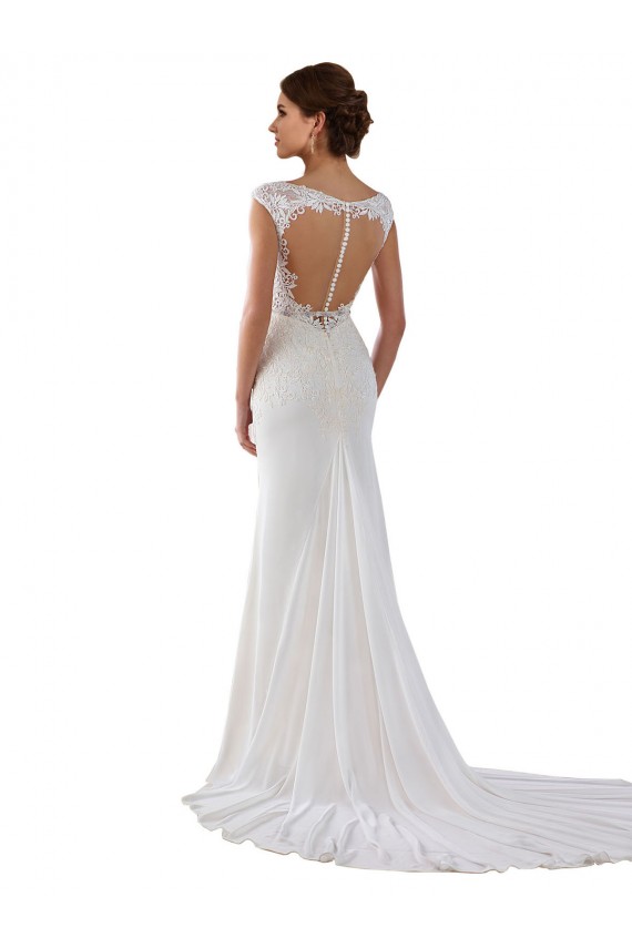 Ivoire Fourreau Col V Dentelle Crêpe Stretch Robes de mariée Pas Cher