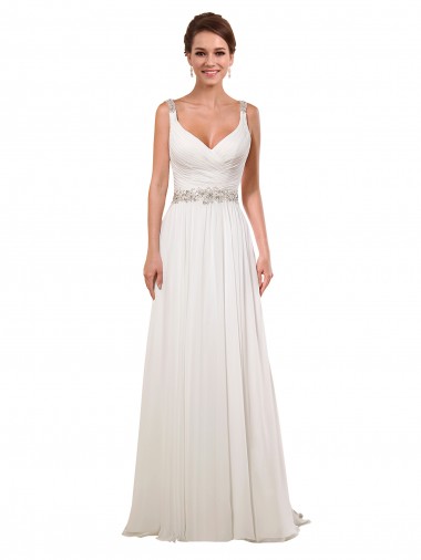 Ivoire Fourreau Col V Mousseline Classique Robes de mariée Pas Cher