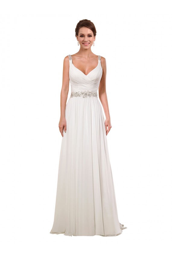 Ivoire Fourreau Col V Mousseline Classique Robes de mariée Pas Cher