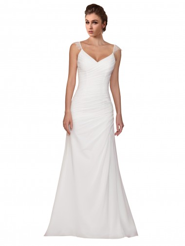 Ivoire Fourreau Col V Mousseline Robes de mariée Pas Cher