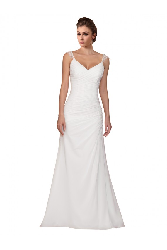 Ivoire Fourreau Col V Mousseline Robes de mariée Pas Cher