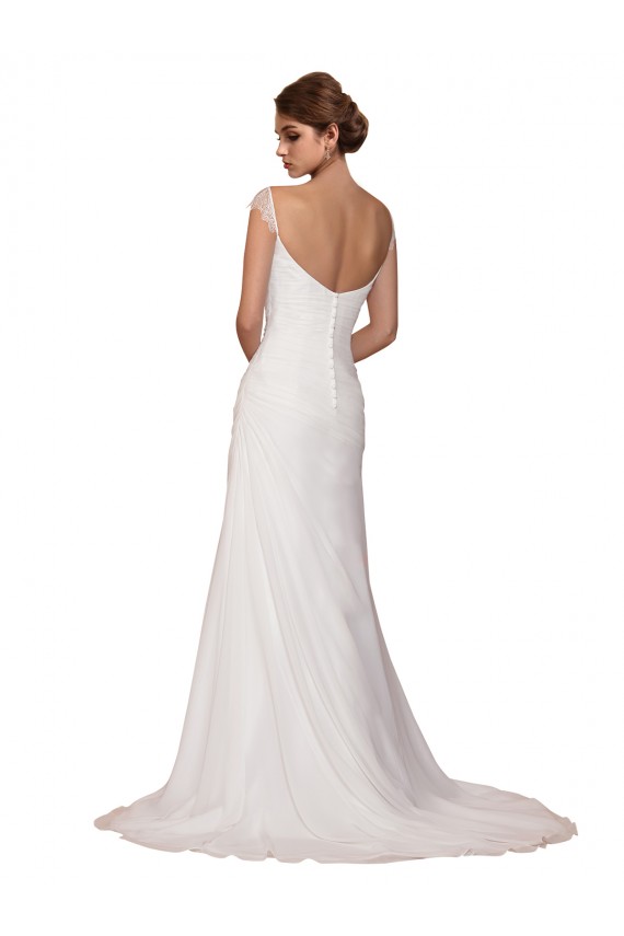 Ivoire Fourreau Col V Mousseline Robes de mariée Pas Cher