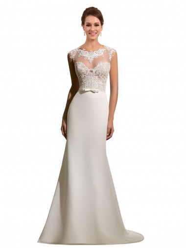 Ivoire Fourreau Illusion Mousseline Dentelle Robes de mariée Pas Cher