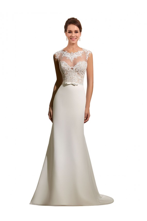 Ivoire Fourreau Illusion Mousseline Dentelle Robes de mariée Pas Cher