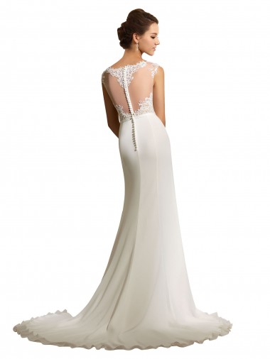 Ivoire Fourreau Illusion Mousseline Dentelle Robes de mariée