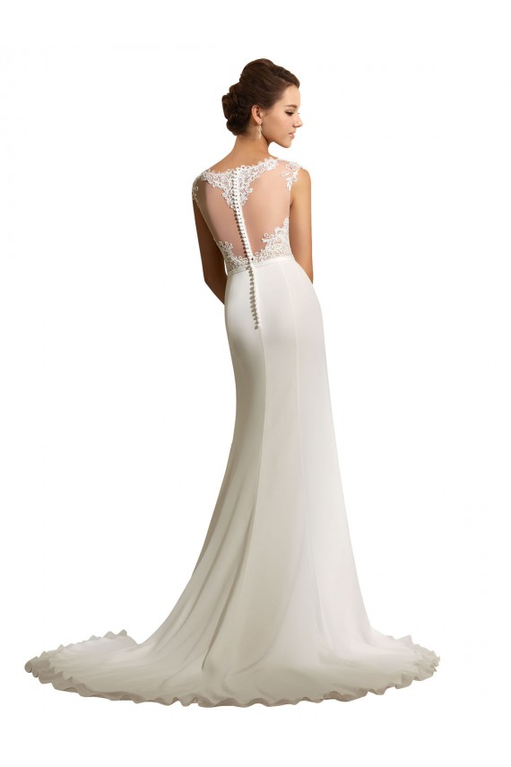 Ivoire Fourreau Illusion Mousseline Dentelle Robes de mariée Pas Cher