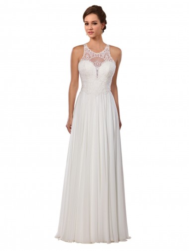 Ivoire Fourreau Illusion Mousseline Robes de mariée Pas Cher