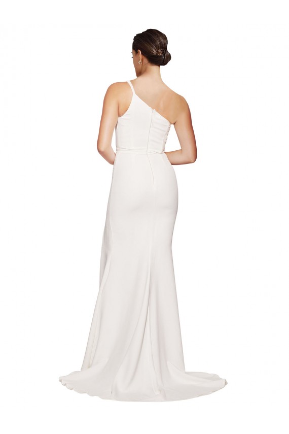 Ivoire Fourreau Sans bretelle Balayage train Crêpe Stretch Longue Robes demoiselle d'honneur / Robes de bal Pas Cher