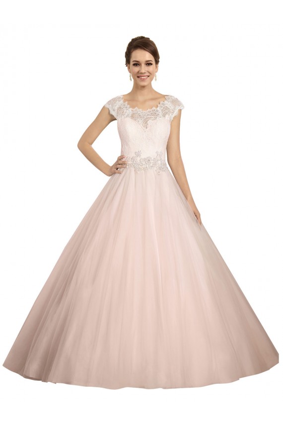 Ivoire Princesse Bateau Illusion Dentelle Robes de mariée Pas Cher