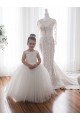 Ivoire Princesse Bateau Tulle Dentelle Longue Robes de demoiselle d'honneur - fillette Pas Cher