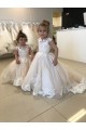 Ivoire Princesse Bateau Tulle Dentelle Longue Robes de demoiselle d'honneur - fillette Pas Cher