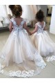 Ivoire Princesse Bateau Tulle Dentelle Longue Robes de demoiselle d'honneur - fillette Pas Cher