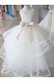 Ivoire Princesse Col Haut Tulle Dentelle Longue Robes de demoiselle d'honneur - fillette