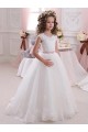 Ivoire Princesse Col Haut Tulle Dentelle Longue Robes de demoiselle d'honneur - fillette