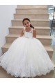Ivoire Princesse Col Haut Tulle Dentelle Longue Robes de demoiselle d'honneur - fillette