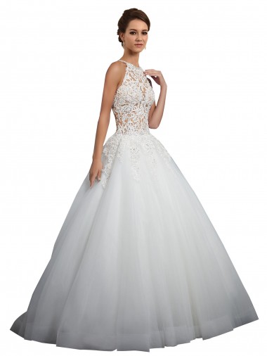 Ivoire Princesse Col Haut Tulle Dentelle Robes de mariée Pas Cher
