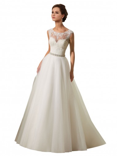 Ivoire Princesse Illusion Tulle Dentelle Robes de mariée Pas Cher