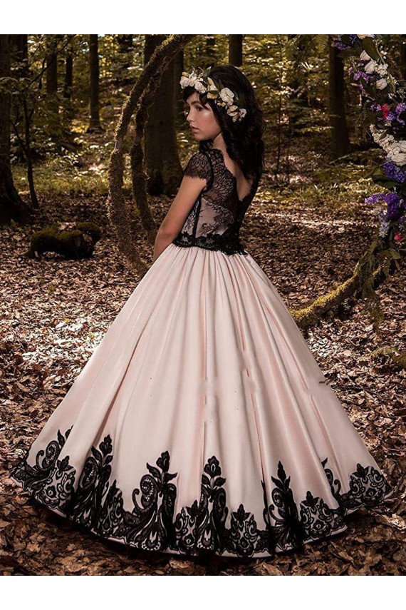 Ivoire Princesse Satiné Dentelle Longue Robes de demoiselle d'honneur - fillette