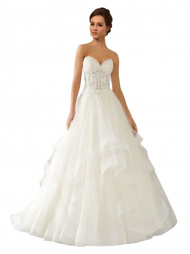 Ivoire Princesse Satiné Tulle Dentelle Robes de mariée Pas Cher