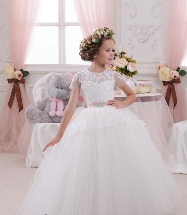 Ivoire Princesse Tulle Dentelle Longue Robes de demoiselle d'honneur - fillette Pas Cher
