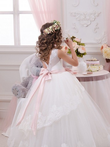 Ivoire Princesse Tulle Dentelle Longue Robes de demoiselle d'honneur - fillette