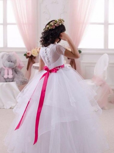 Ivoire Princesse Tulle Dentelle Longue Robes de demoiselle d'honneur - fillette