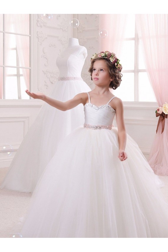 Ivoire Princesse Tulle Longue Robes de demoiselle d'honneur - fillette Pas Cher
