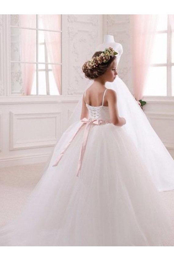 Ivoire Princesse Tulle Longue Robes de demoiselle d'honneur - fillette Pas Cher