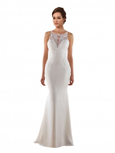Ivoire Sirène Balayage train Dentelle Crêpe Stretch Robes de mariée Pas Cher