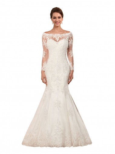 Ivoire Sirène Bateau Dentelle Robes de mariée Pas Cher