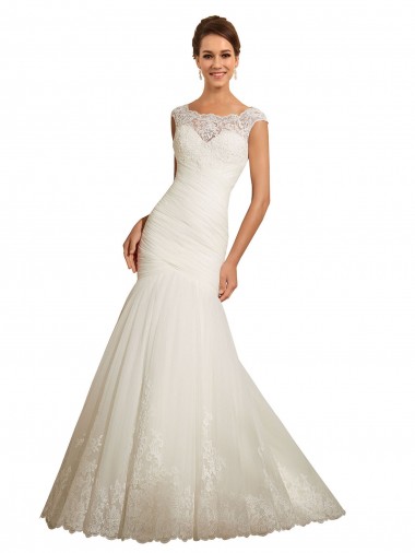 Ivoire Sirène Bateau Tulle Dentelle Robes de mariée Pas Cher