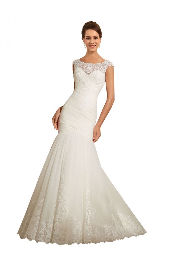 Ivoire Sirène Bateau Tulle Dentelle Robes de mariée Pas Cher