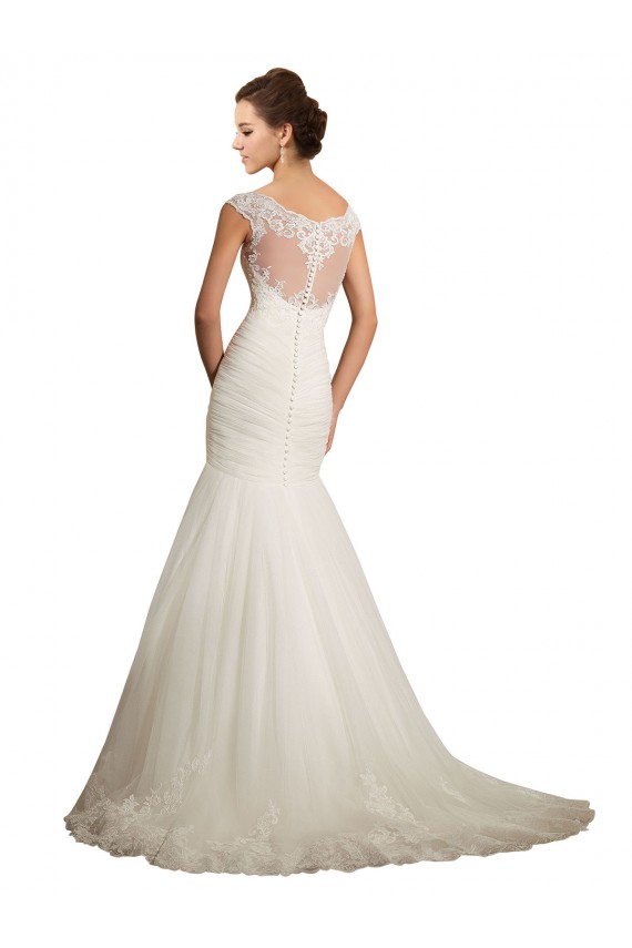 Ivoire Sirène Bateau Tulle Dentelle Robes de mariée Pas Cher