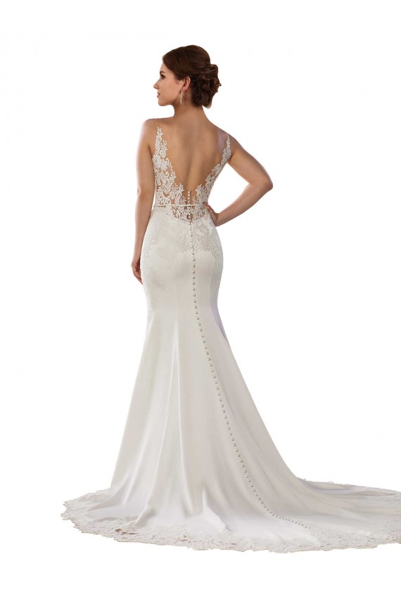 Ivoire Sirène Col V Dentelle Crêpe Stretch Robes de mariée Pas Cher