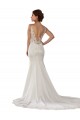 Ivoire Sirène Col V Dentelle Crêpe Stretch Robes de mariée Pas Cher