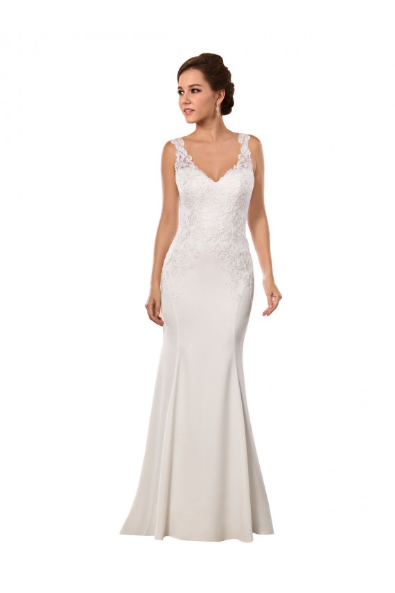 Ivoire Sirène Col V Dentelle Crêpe Stretch Robes de mariée Pas Cher