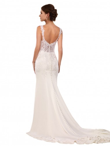 Ivoire Sirène Col V Dentelle Crêpe Stretch Robes de mariée