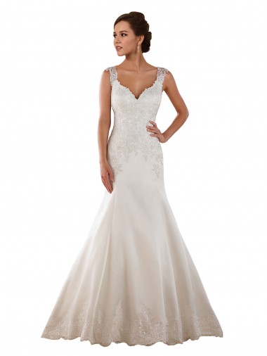 Ivoire Sirène Col V Satiné Classique Robes de mariée Pas Cher