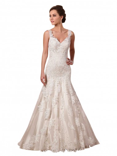 Ivoire Sirène Col V Tulle Dentelle Robes de mariée Pas Cher
