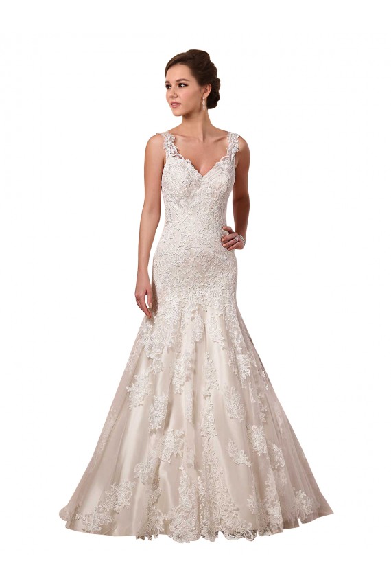 Ivoire Sirène Col V Tulle Dentelle Robes de mariée Pas Cher