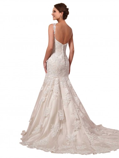 Ivoire Sirène Col V Tulle Dentelle Robes de mariée