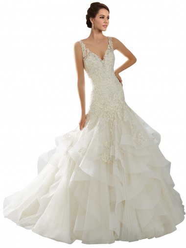 Ivoire Sirène Col V Tulle Robes de mariée Pas Cher