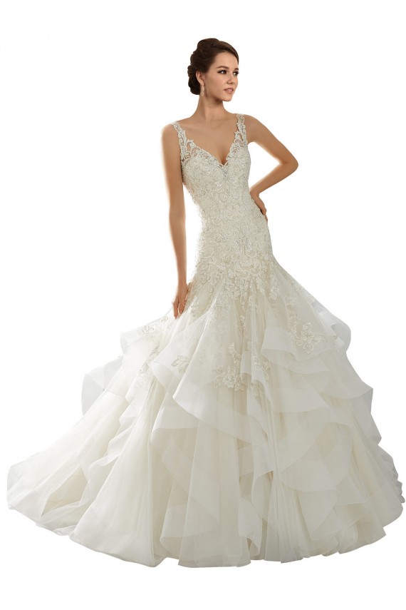 Ivoire Sirène Col V Tulle Robes de mariée Pas Cher