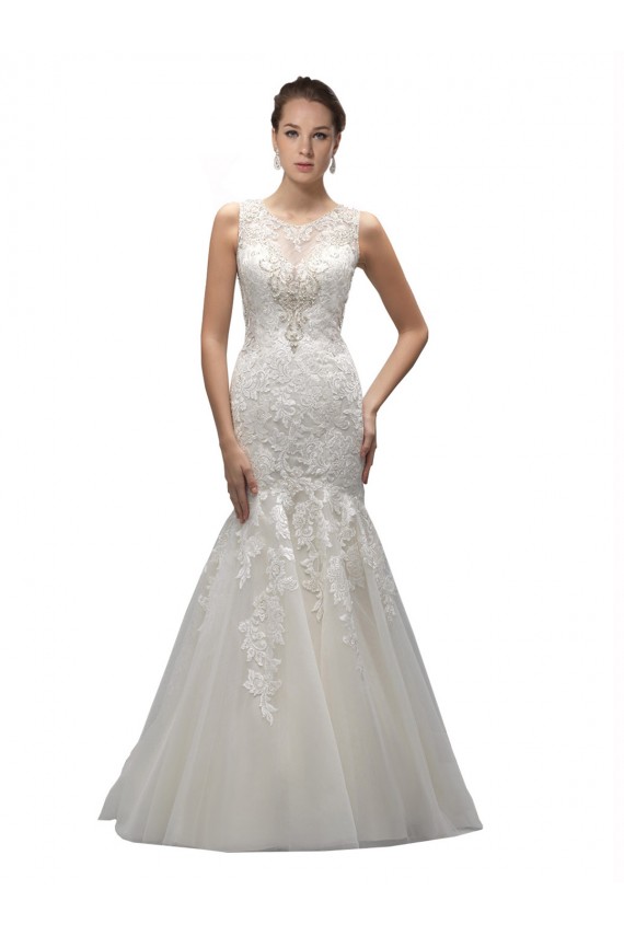 Ivoire Sirène Illusion Balayage train Tulle Dentelle Robes de mariée Pas Cher