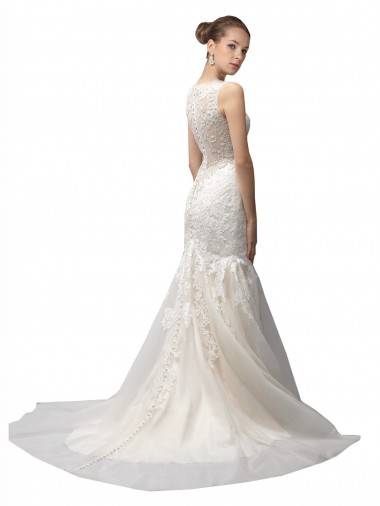 Ivoire Sirène Illusion Balayage train Tulle Dentelle Robes de mariée