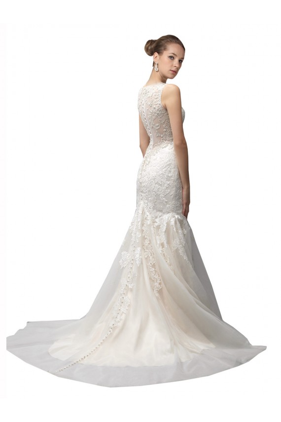 Ivoire Sirène Illusion Balayage train Tulle Dentelle Robes de mariée Pas Cher